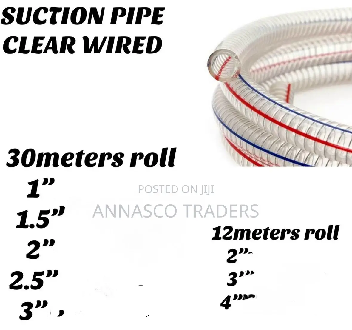 Suction Pipe Clear Wired 12m Roll 2"