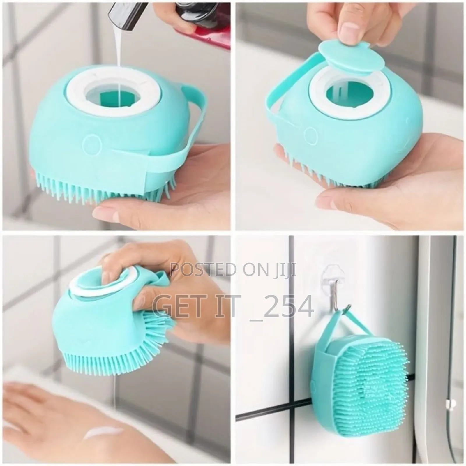 Shower /Bathing Silicon Brush Can With Liquid Soap Pot