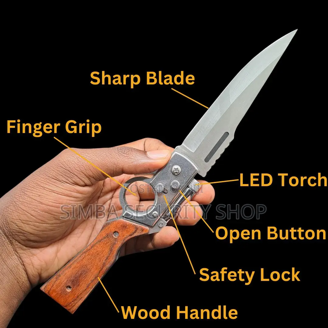 Automatic Folding Knife Camping Pen Swiss Flashlight Pouch