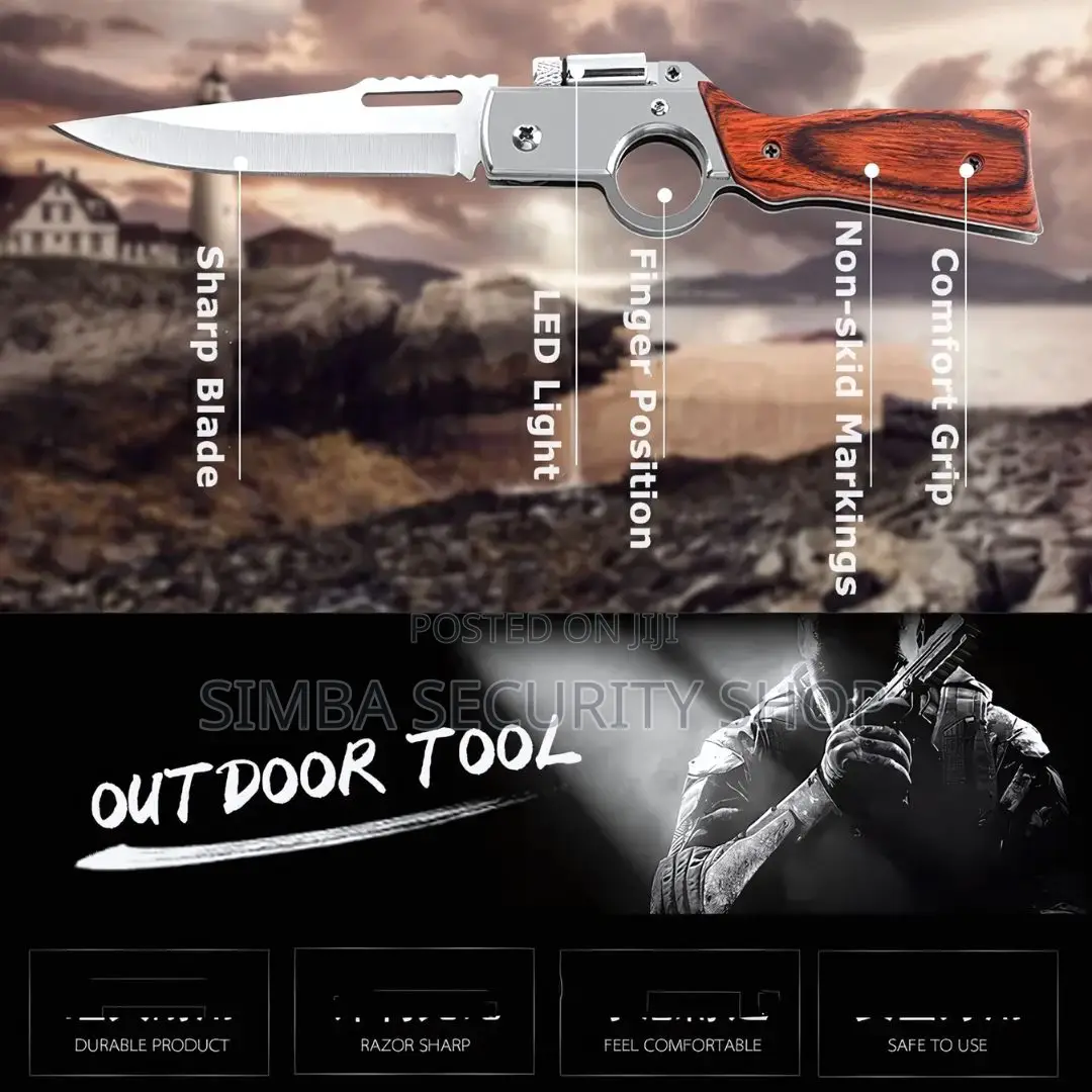 Automatic Folding Knife Camping Pen Swiss Flashlight Pouch
