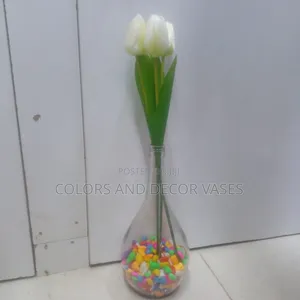 Glass Vase ,Coloured Stones and 6tulips