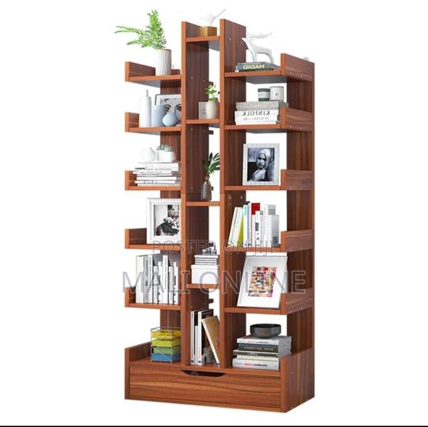 Bookshelf Bamboo Book Storage Shelf Multipurpose With Drawer - main view