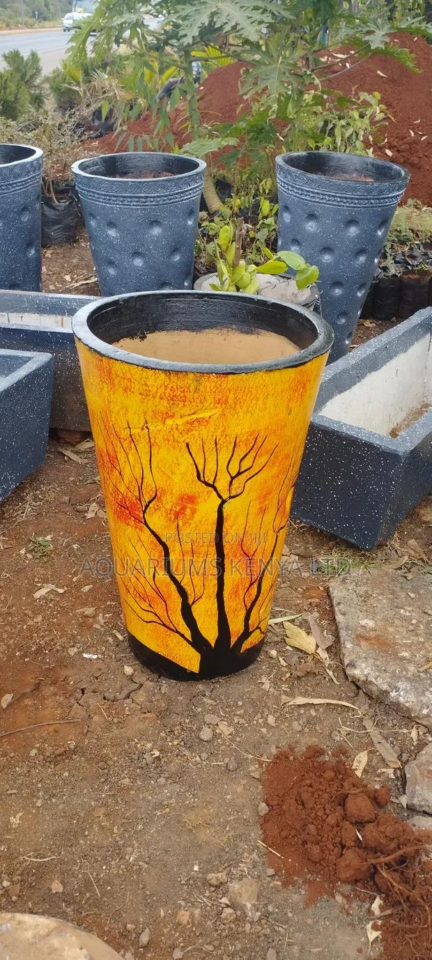 Tall Flower Pots,Flower Pots Drawn Sunset - main view