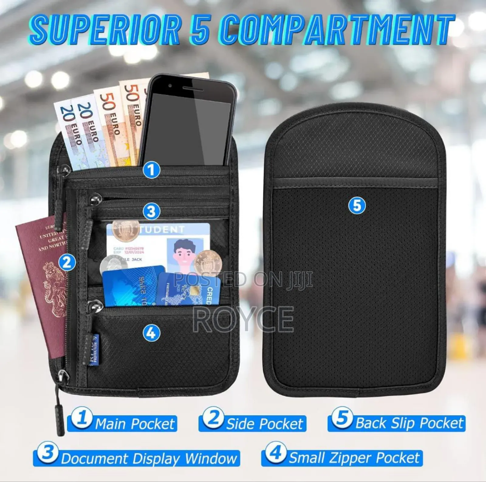 Unisex Travel Hanging Pouch for Credit Cards Passport