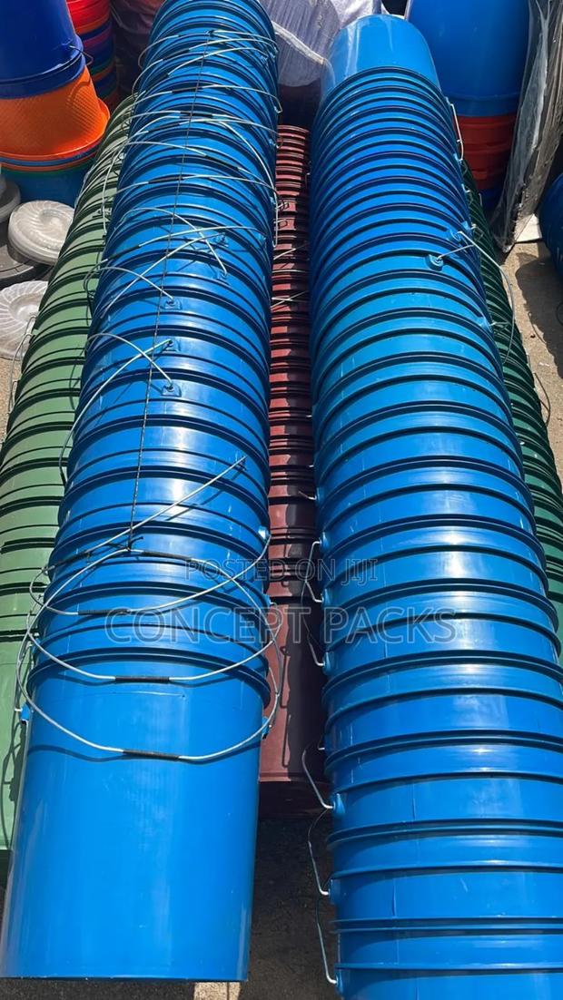 20 Litres Dull Coloured Buckets With Metallic Handles.