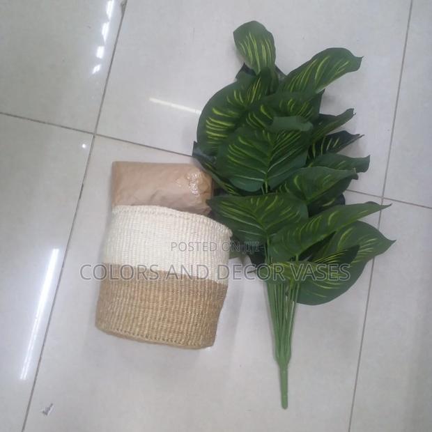 Basket Size 8, Plant and Stones White - main view