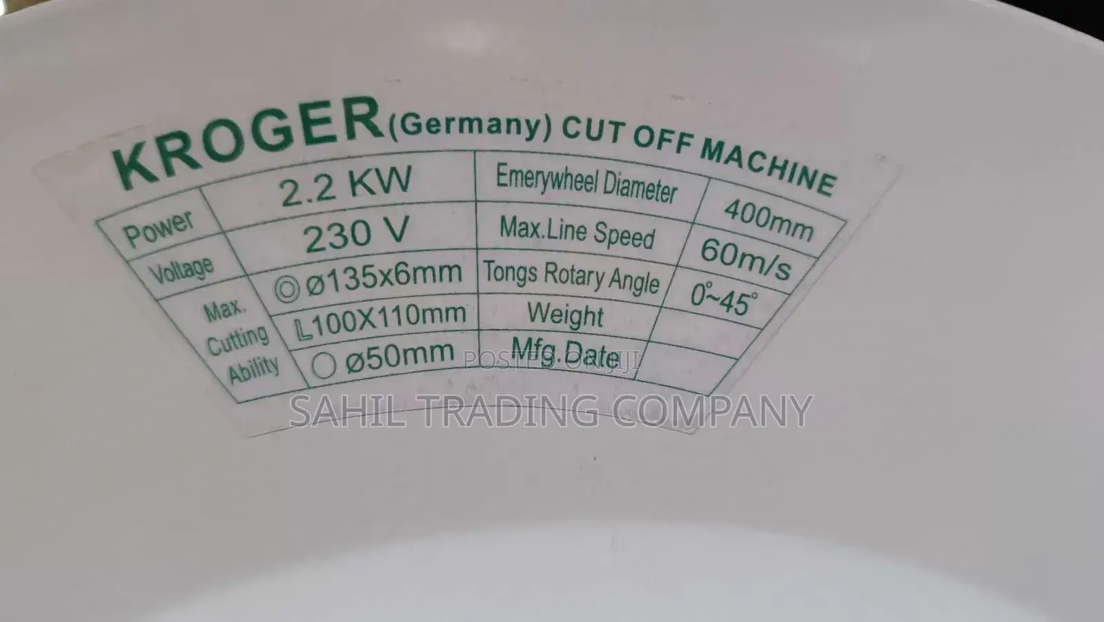 Kroger Cutoff Saw Machine 3hp Motor 135mm 45° Cutting
