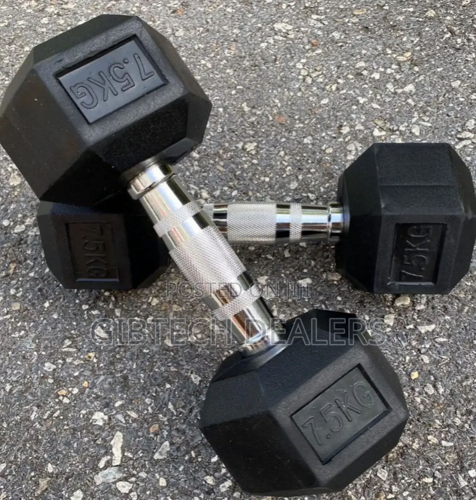 7.5kgs Rubber Hexagon Dumbbells