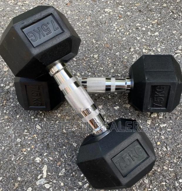 7.5kgs Rubber Hexagon Dumbbells