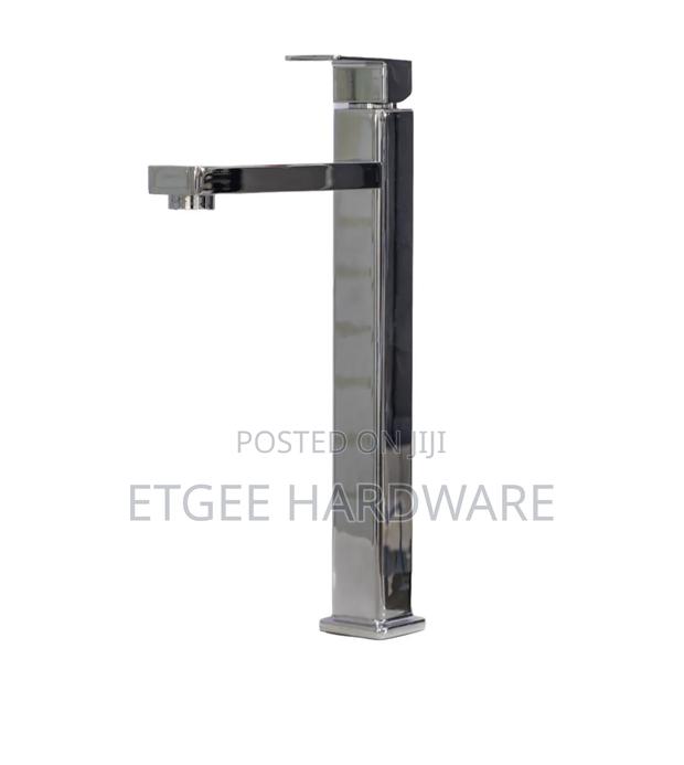 Long Neck Silver Basin Mixer-Square