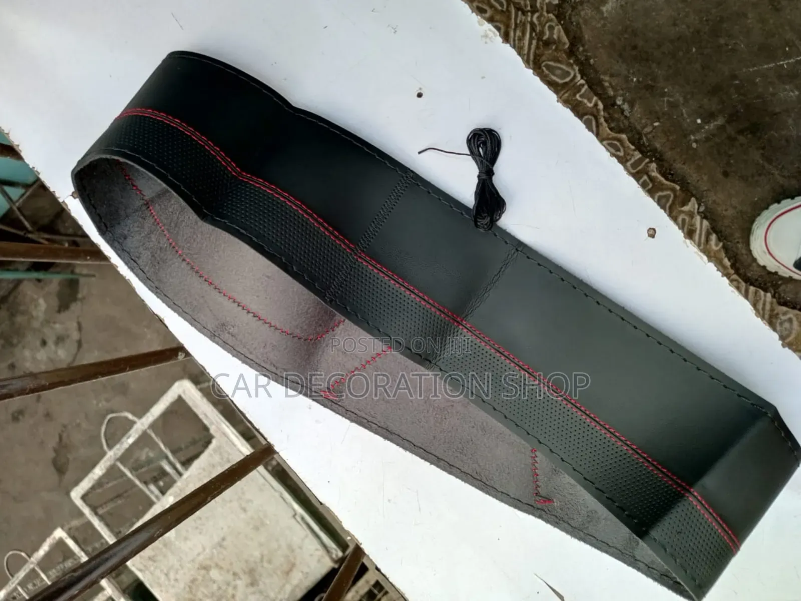 Black With Red Stitches Steering Wheel Cover