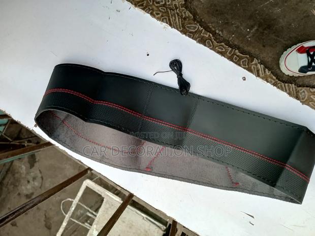 Black With Red Stitches Steering Wheel Cover - thumbnail 2