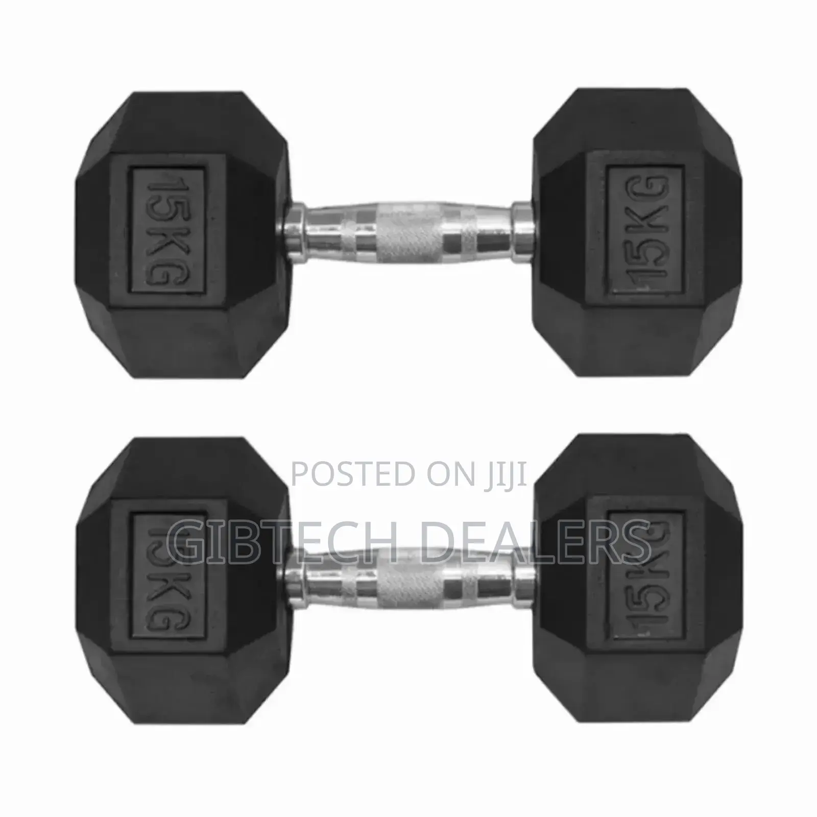 15kg Hexagon Rubber Dumbbells