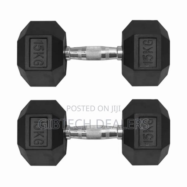 15kg Hexagon Rubber Dumbbells