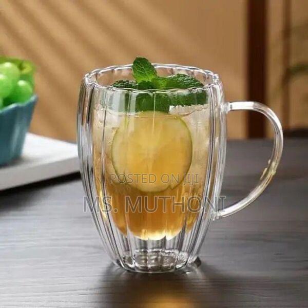 Vertical Stripped Double Wall Mug Heat Resistant 450ml