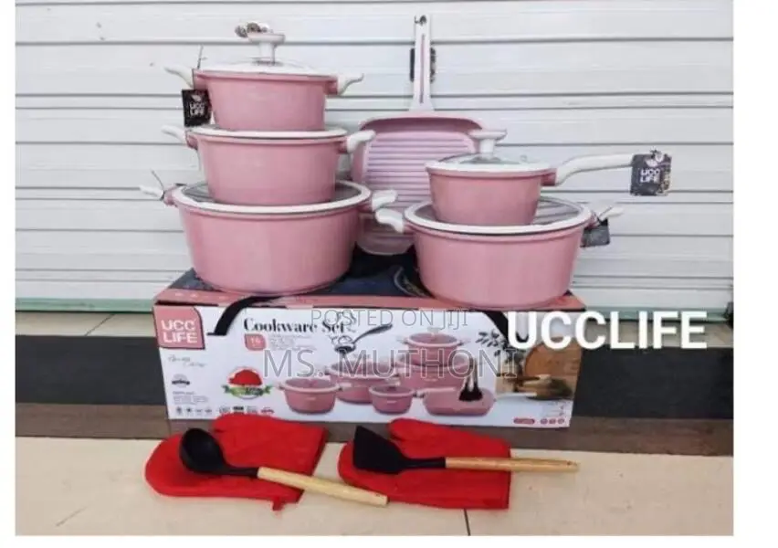*16pcs UCC LIFE Cookware Set* Colours:*Grey and Pink.*