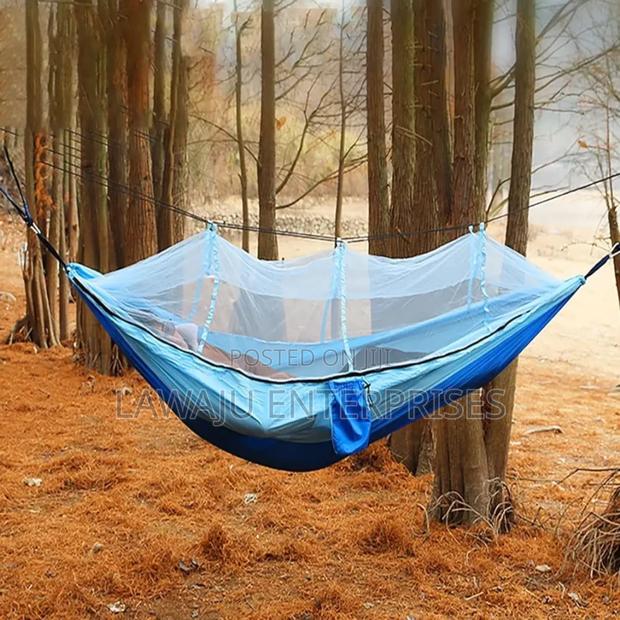 Blue Parachute Like Hammock With Safety Net - main view