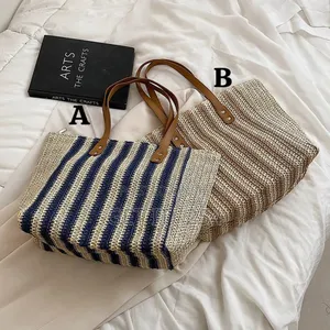  *Striped Pattern Double Handle Straw Bags