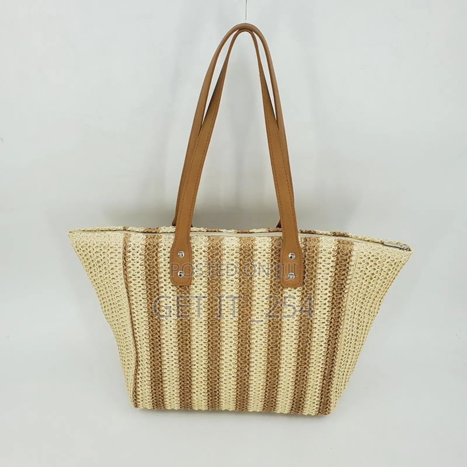  *Striped Pattern Double Handle Straw Bags
