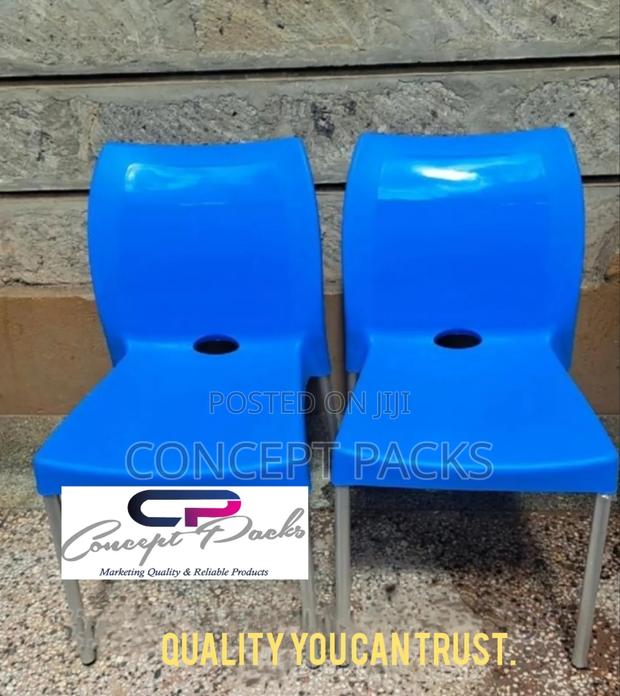 Sky Blue Armless Plastic Chair With Metallic Legs - main view