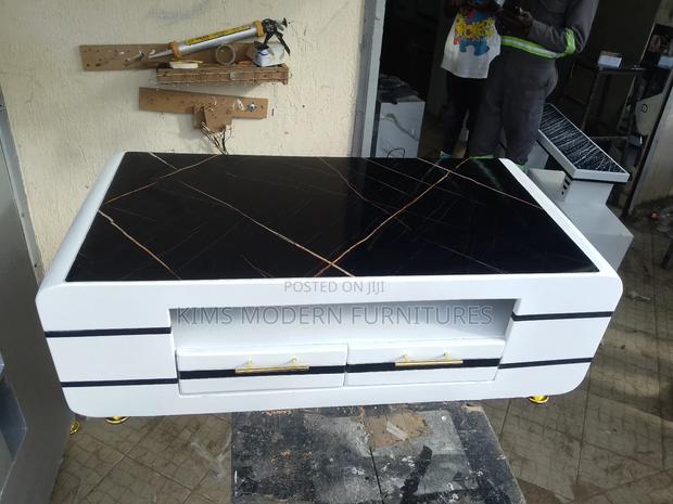 Coffee Table White Marble Top Black - main view