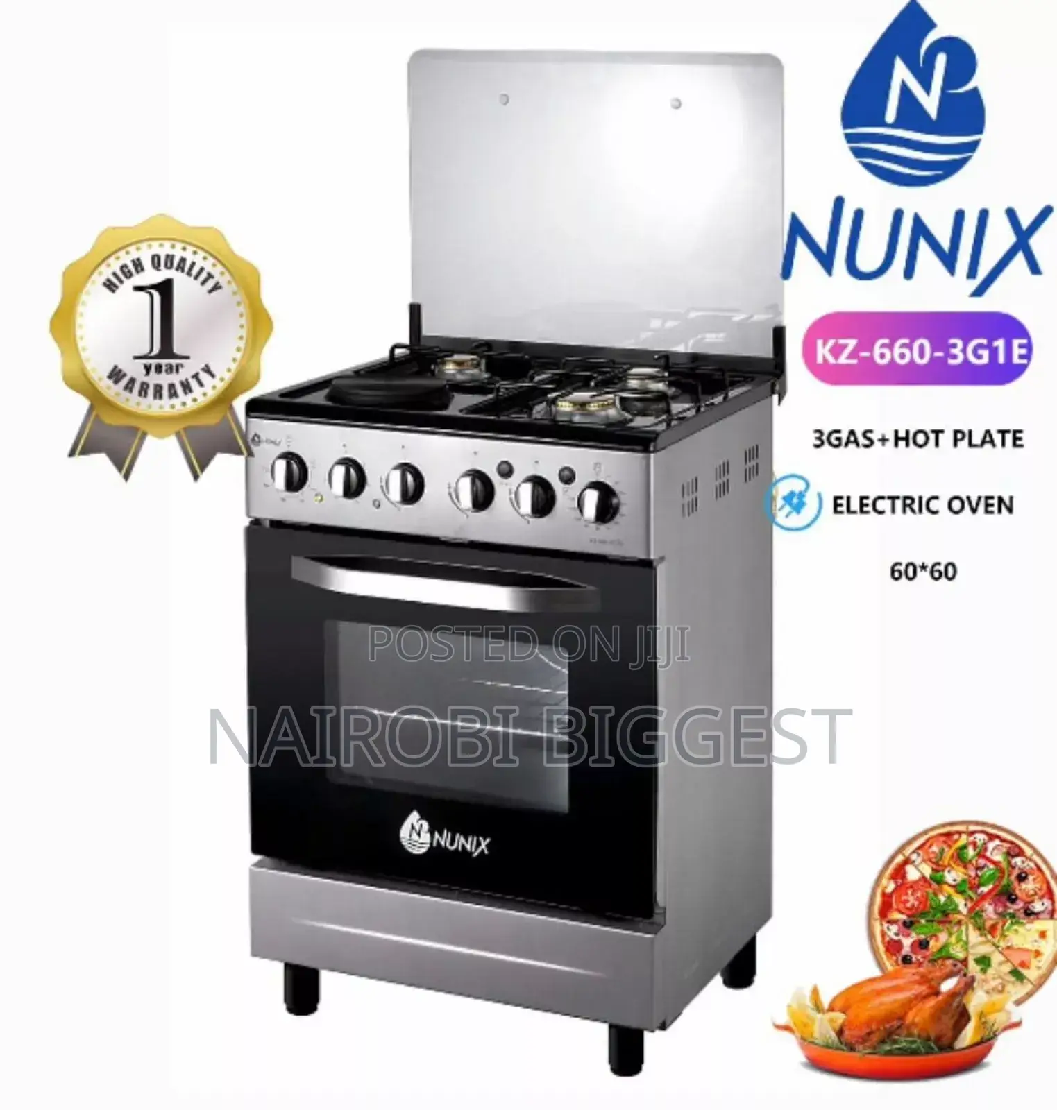 Nunix 60×60 Cooker 3g+1e. Electric Oven