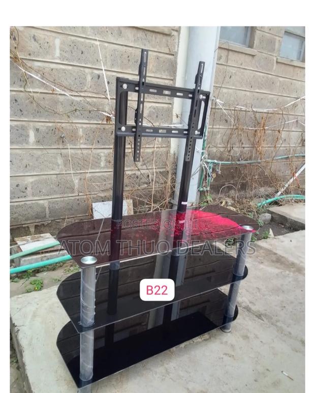Black Executive Glass Tv Stand With Wall Mount