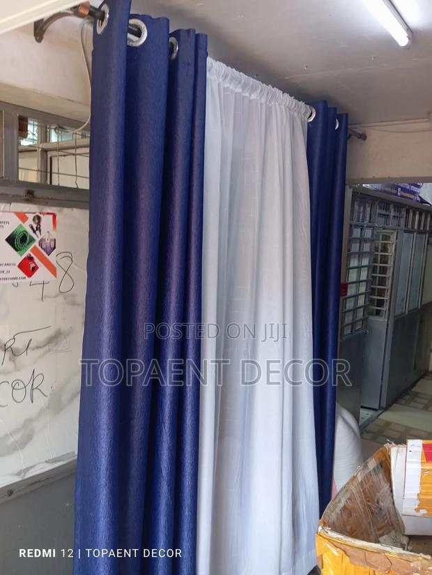 Affordable Window and Door Blue Curtain and Sheer