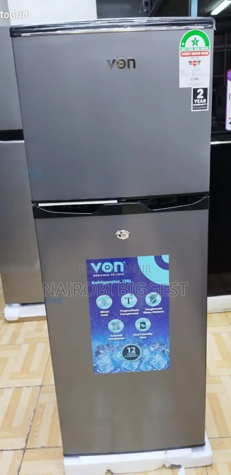 Von 136l Silver Double Door Refrigerator