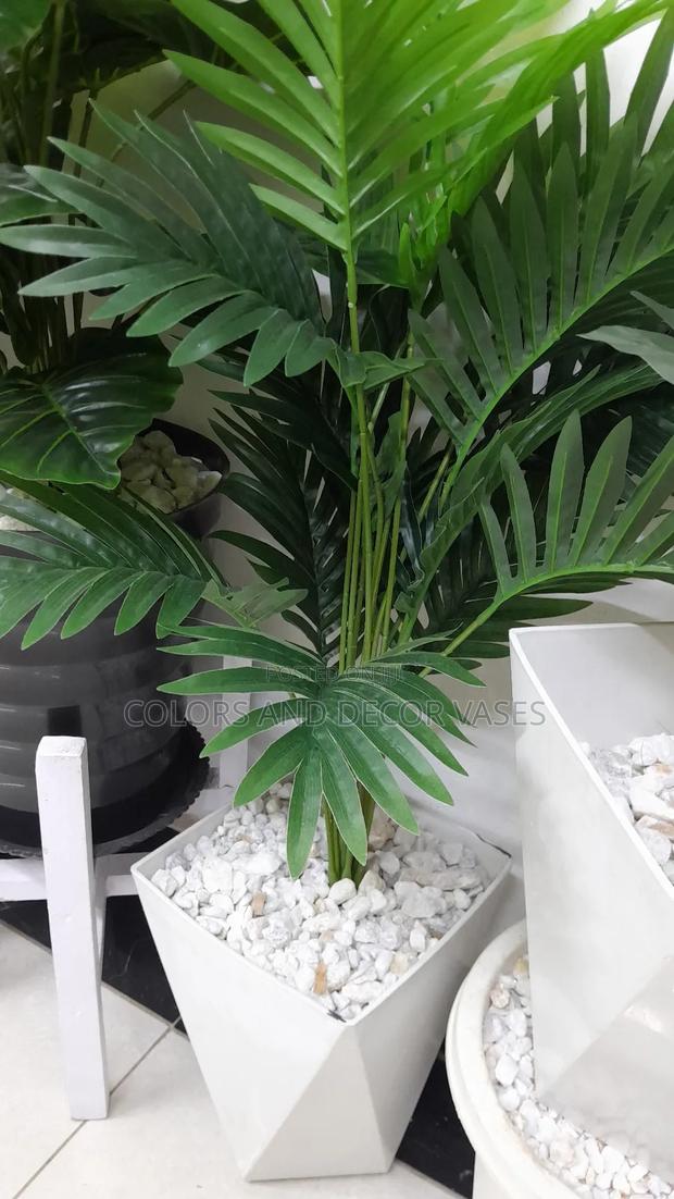 1m Long Palm Tree With Vase And Pebble Stones