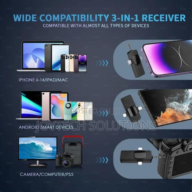 Receiver Wireless Microphone Clip-on 3in1 Lavalier Mic
