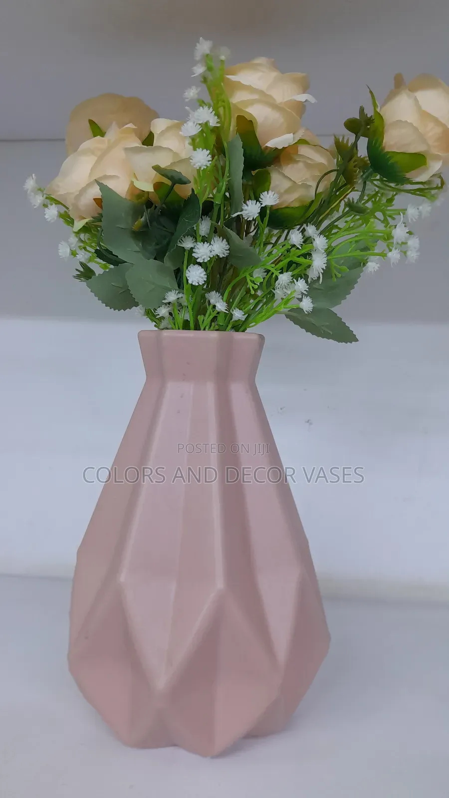 Vase Pink With Flowers Artificial