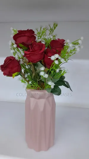 Maroon Roses and Plastic Vase KSH 