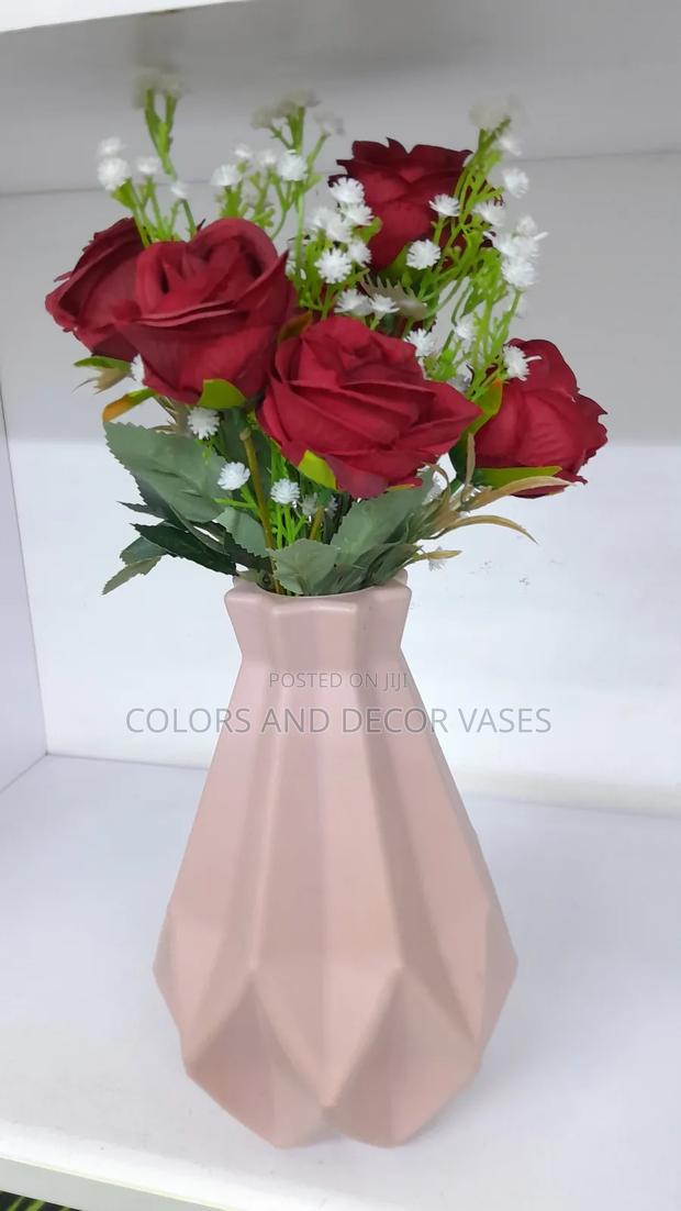 Maroon And White Flowers With Vase