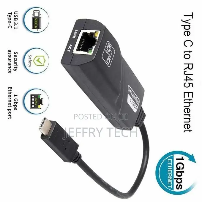 USB TYPE-C to LAN RJ45 Gigabit - Black