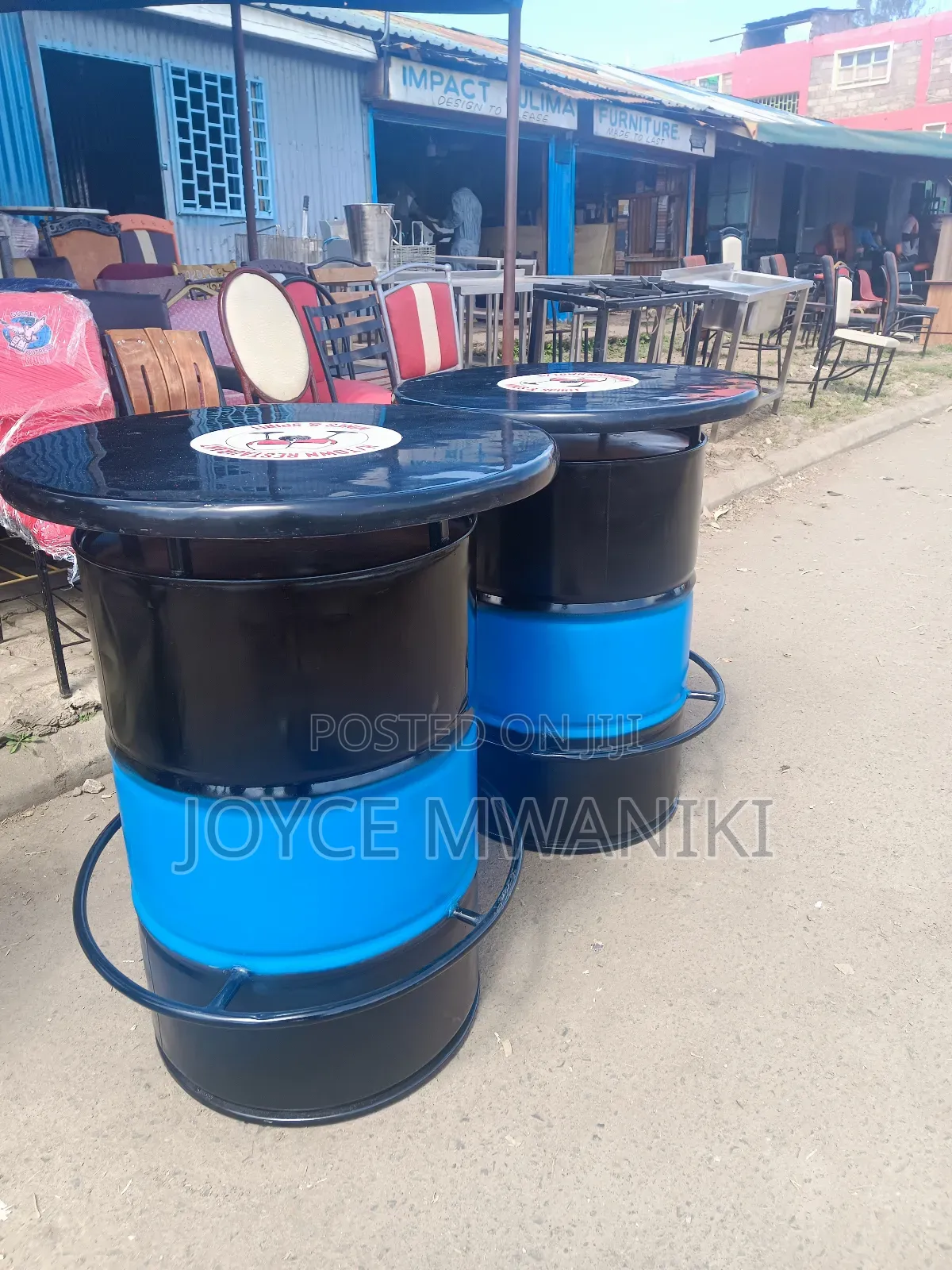 Drum Tables for Bars, Blue and Black 
