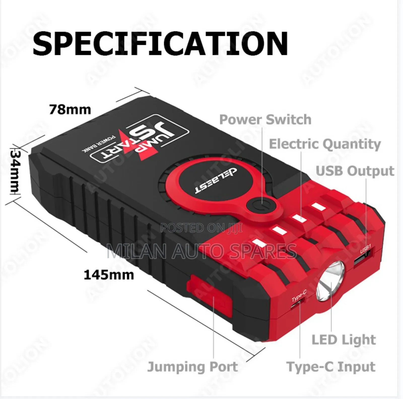 Emergency Portable Car Jump Starter Kit With Airpump,Pwrbank