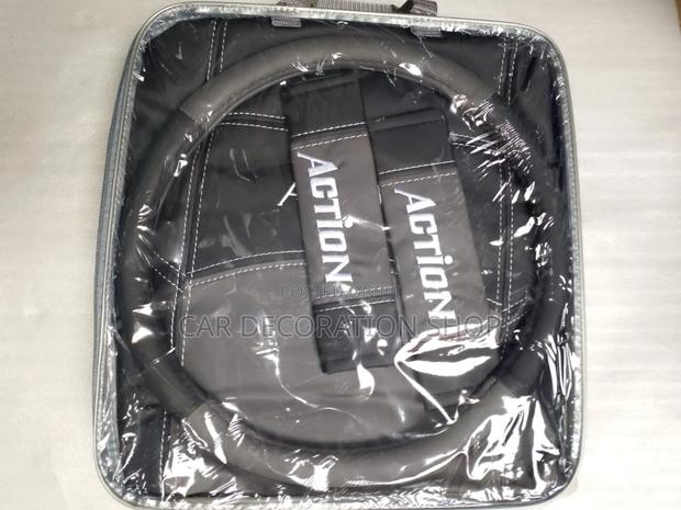 Grey Black Action Synthetic Leather Seat Cushion+Steering