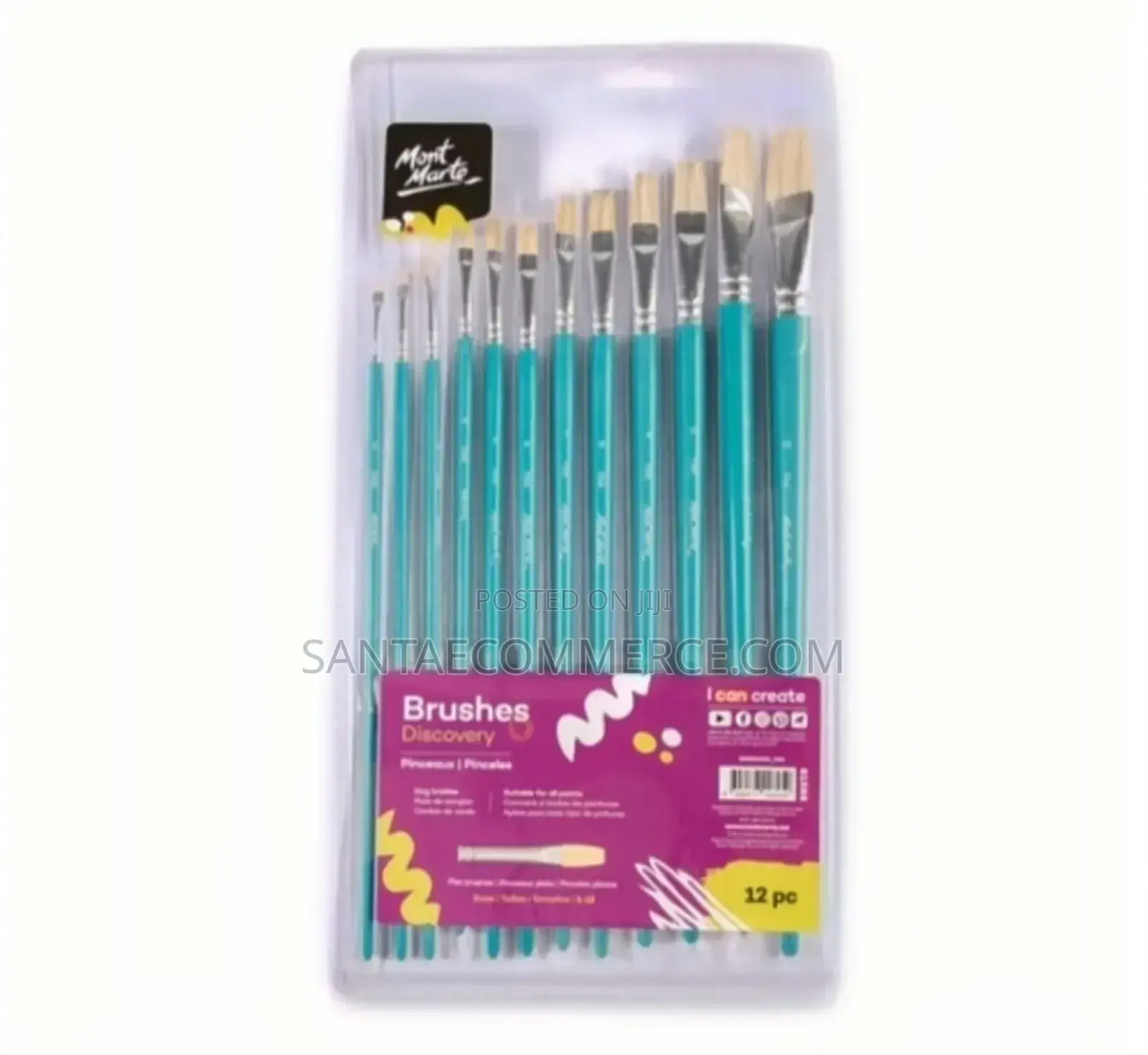 Artist Long Handle Flat Paint Brush 12 PCS