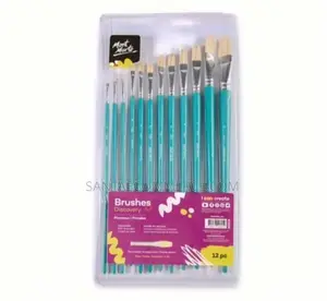 Artist Long Handle Flat Paint Brush 12 PCS
