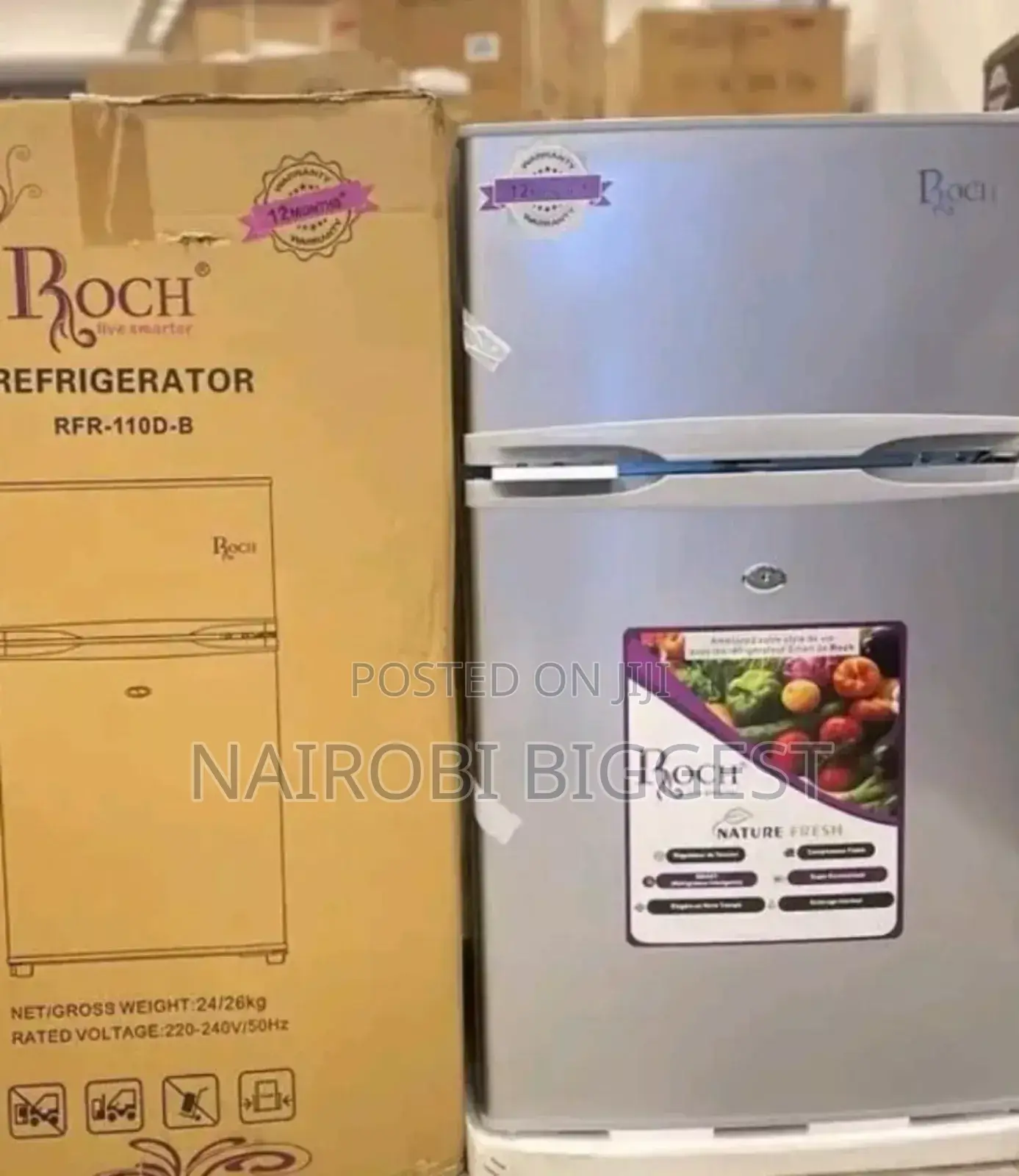 Roch 110 D-B Double 90litres Door Fridge Silver