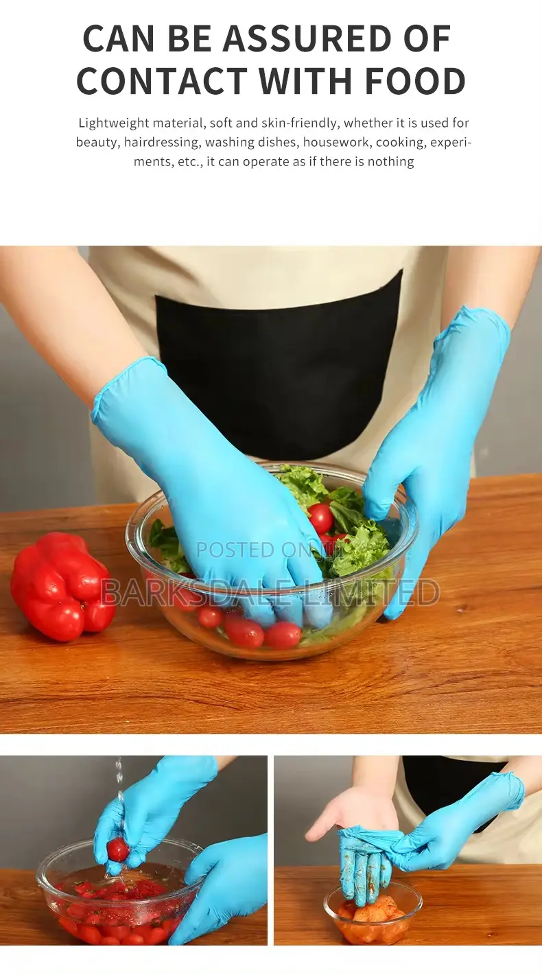 Blue Nitrile 100 Gloves Silicon Latex Rubber Chef Kitchen Small