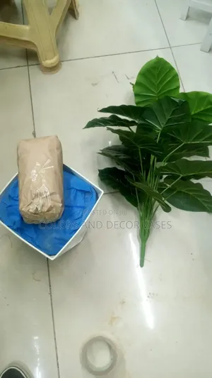 Plant 18leaves, Vase Plus Stones White