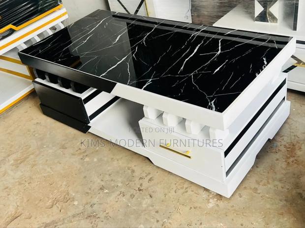 Coffee Table White With Marble Top Black - main view