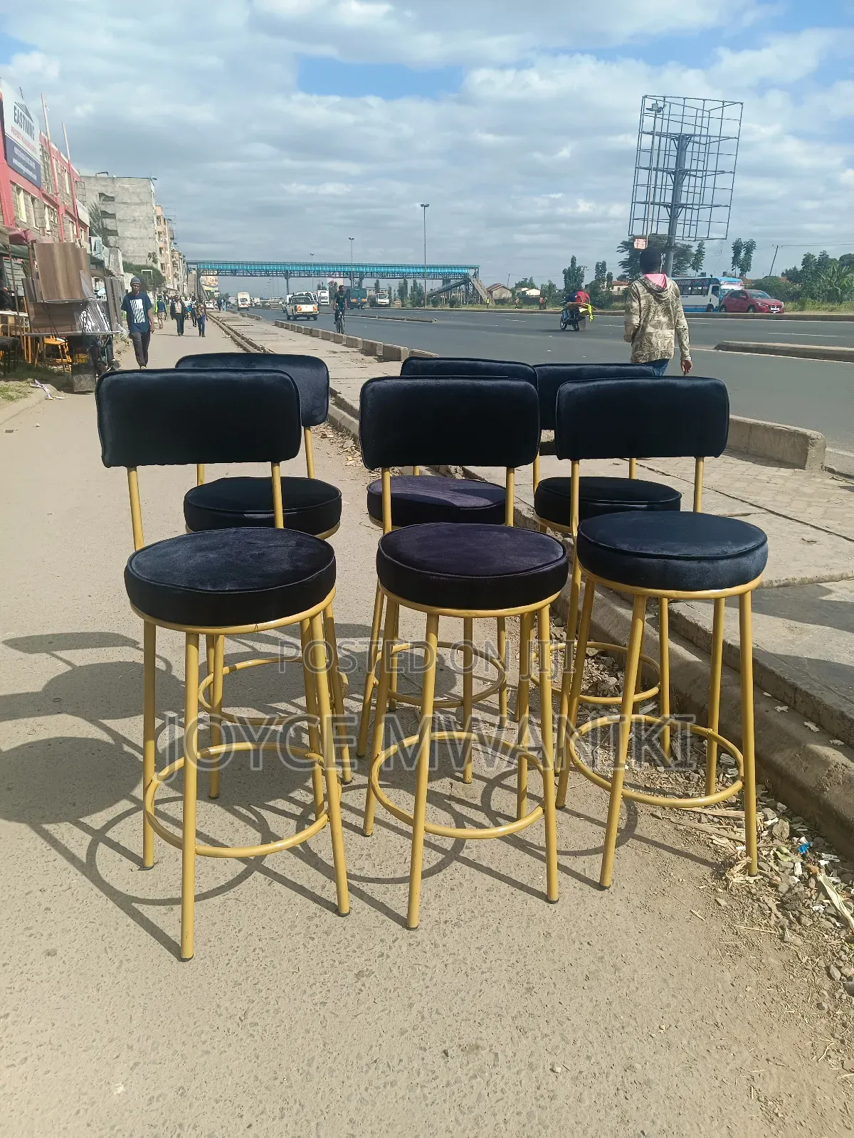 Counter Stools, Black Velvet and Gold 