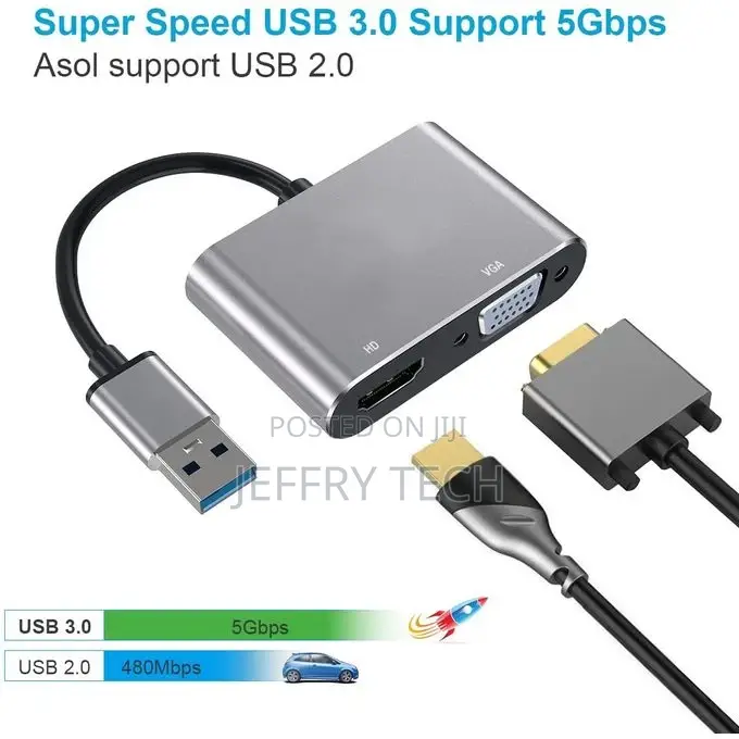 USB 3.0 to HDMI+VGA Adapter - Black