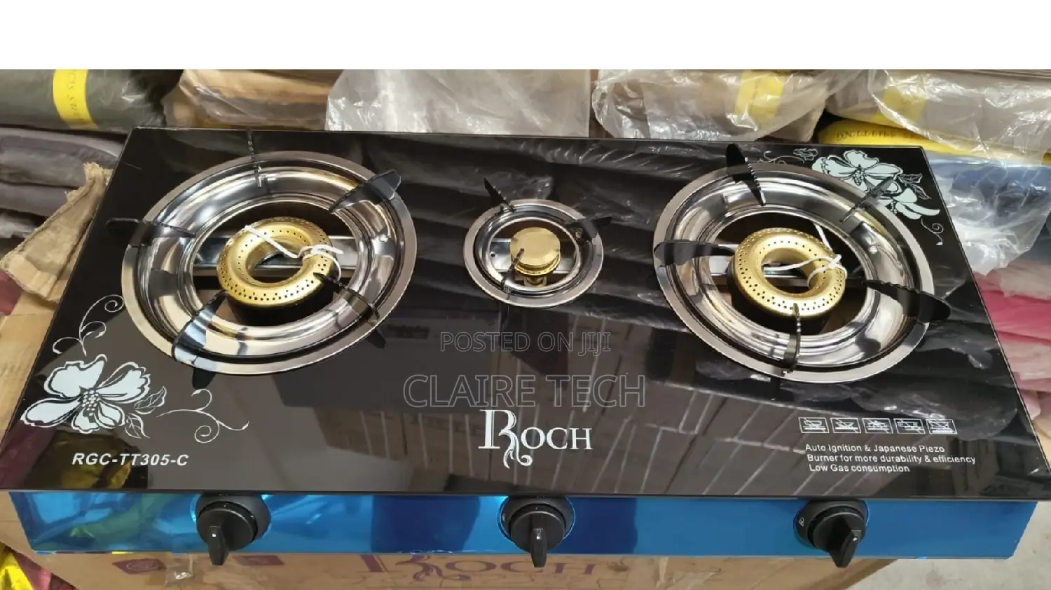 Roch 3 Burner Glass Table Top Gas Cooker.