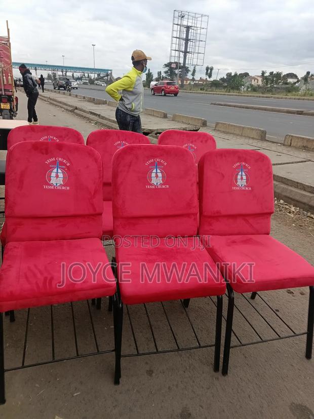 Church Chairs, Hot Red Velvet With Logo  - main view