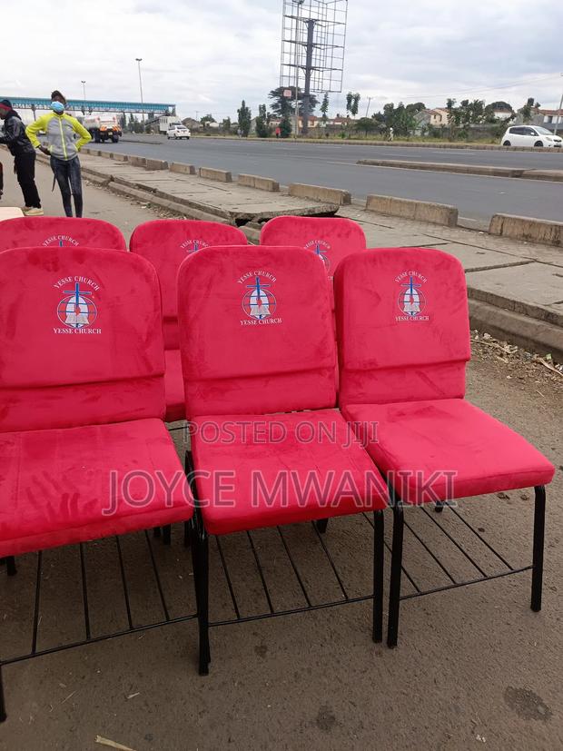 Church Chairs, Hot Red Velvet With Logo  - thumbnail 2