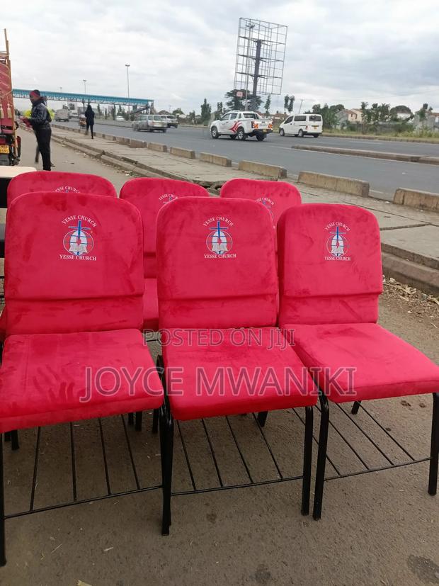 Church Chairs, Hot Red Velvet With Logo  - thumbnail 3